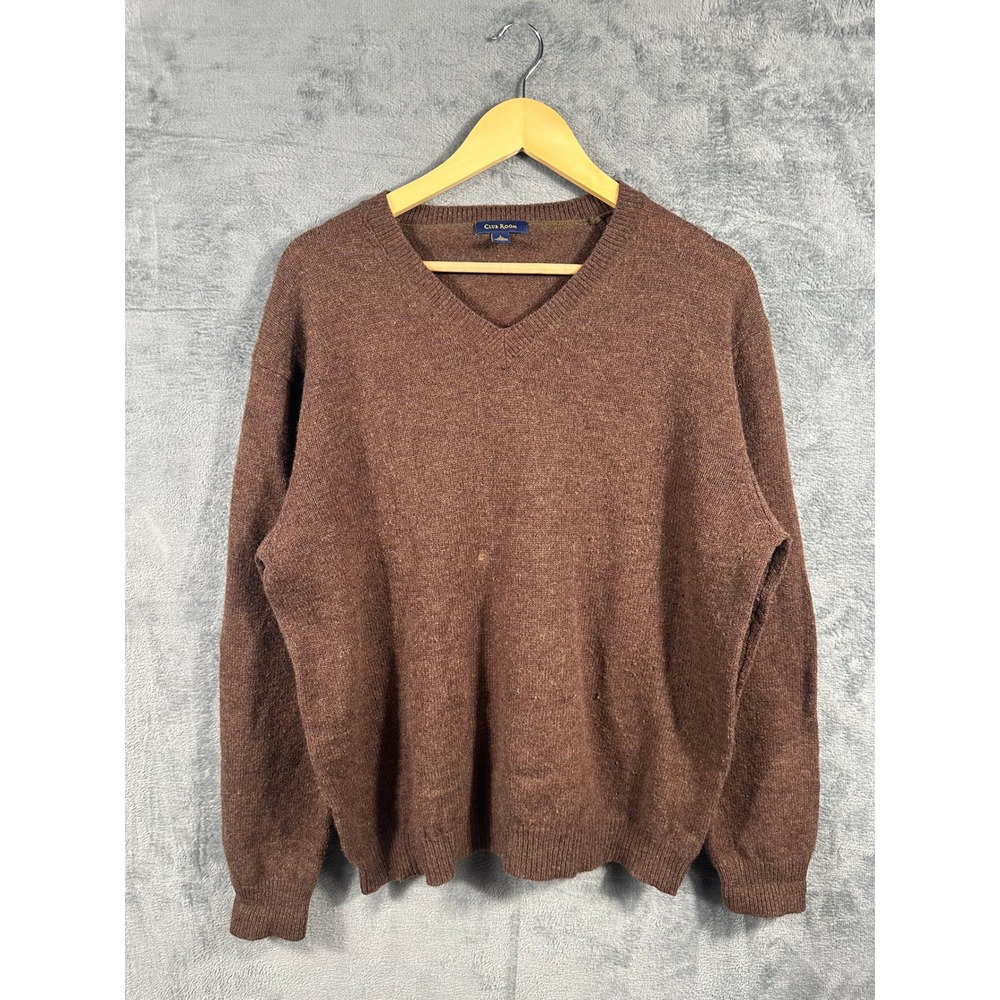 Club Room Mens Brown 100% Lambswool V-Neck Sweater Size Large Heathered Knit